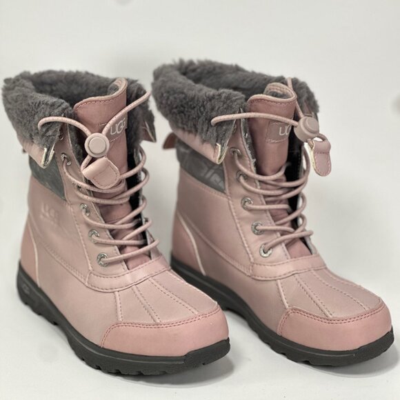 UGG Girls Pink Crystal Butte II Waterproof Leather Winter Boots Size 3 Excellent - Picture 1 of 9